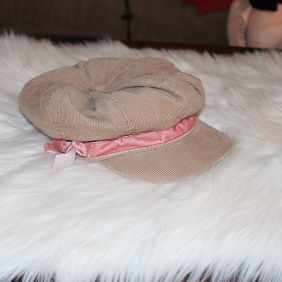 OshKosh B'gosh, Tan Corduroy Newsboy Cap with Pink Band hat - Picture 7 of 9